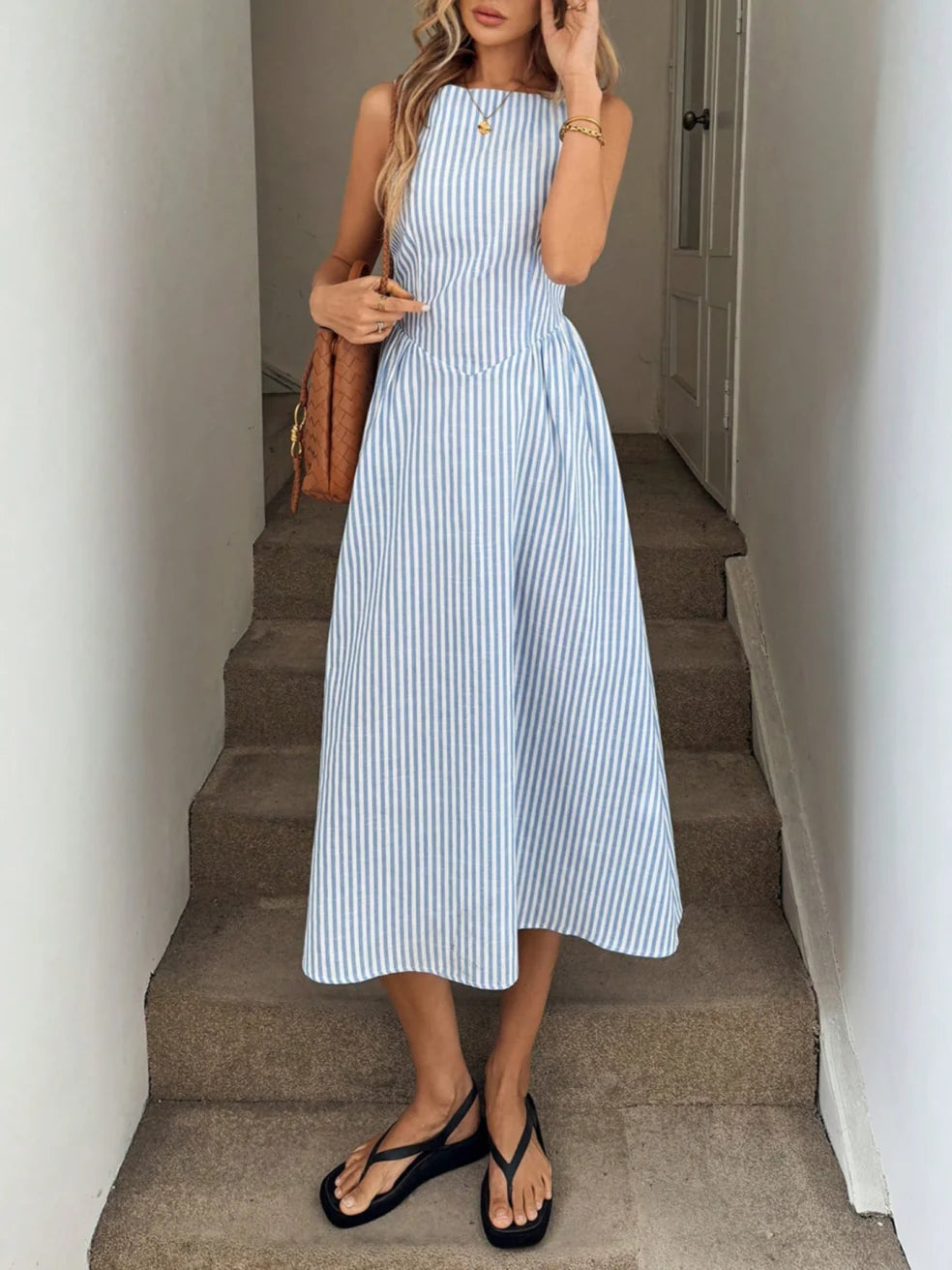 Women's Striped Blazer-Style Maxi Dress – product view | Hensley London