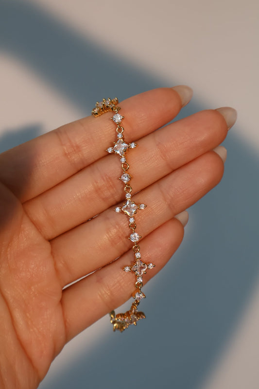 Women's Bracelet Set Gold Plated Zirconia Diamond Cross Adjustable - 2