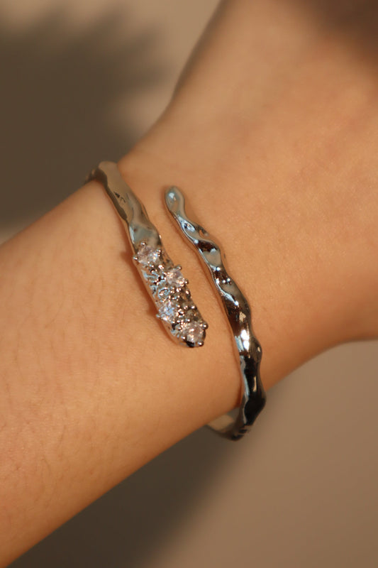 Unisex Stretch Bracelet Silver Zirconia Diamonds - 2