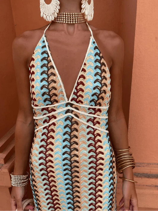 Women's Summer Dress White Lightweight Deep V-Neck Halter-2