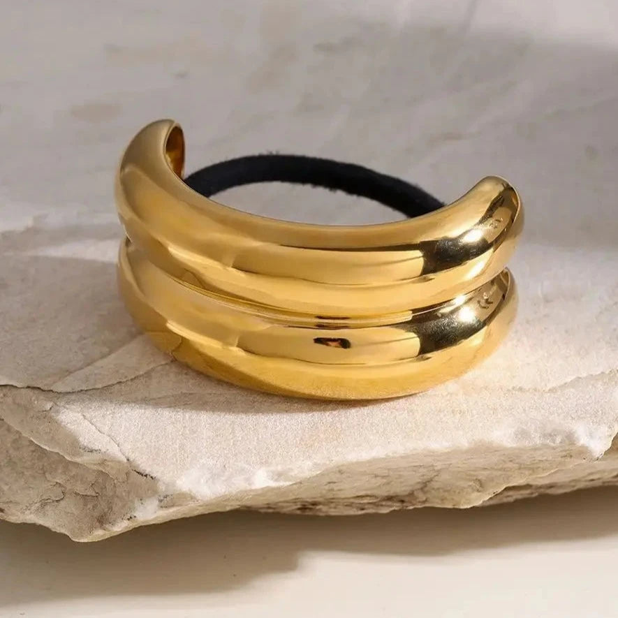 Double Arch Pony Cuff – 18k Gold-Plated Stainless Steel Hair Accessory for Women, Lightweight and Durable Design 1