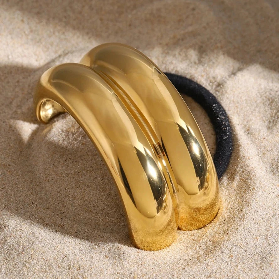 Double Arch Pony Cuff – 18k Gold-Plated Stainless Steel Hair Accessory for Women, Lightweight and Durable Design 2