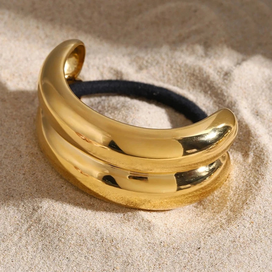 Double Arch Pony Cuff – 18k Gold-Plated Stainless Steel Hair Accessory for Women, Lightweight and Durable Design 3