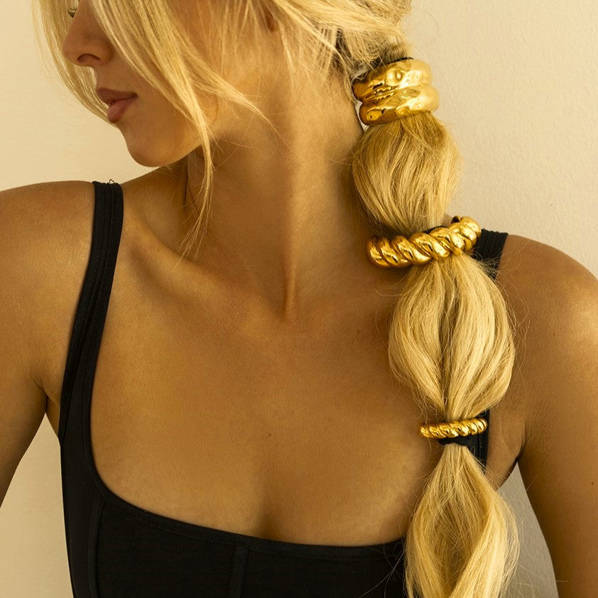 Double Hammered Arch Pony Cuff – Hypoallergenic 18k Gold-Plated Hair Accessory 0