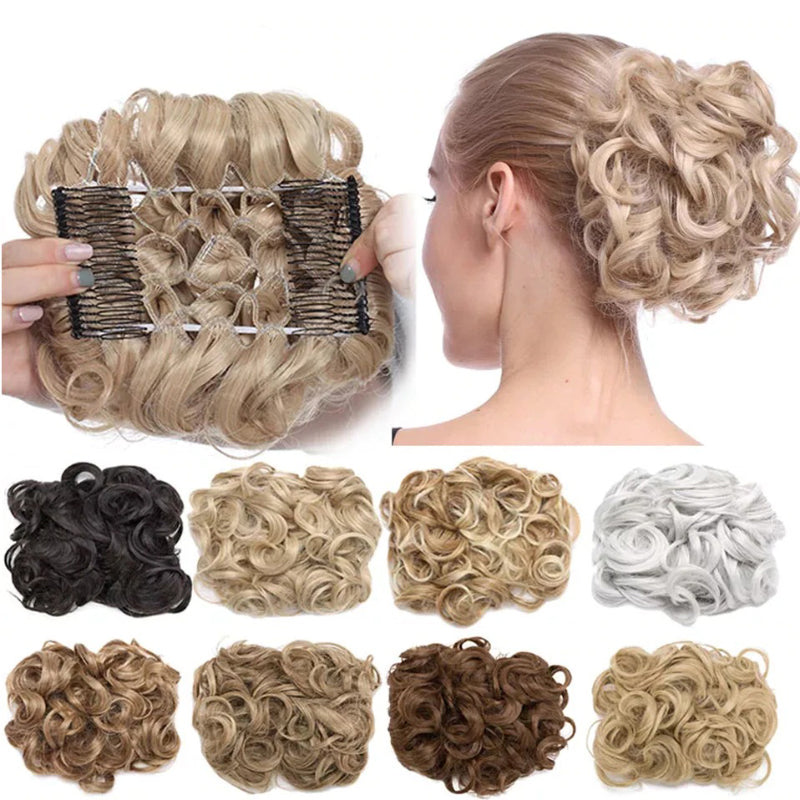 Easy Stretch Clip-in Large Curly Hair Bun Extension for Instant Volume 3