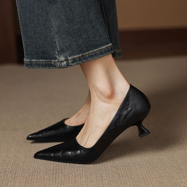 Women's Genuine Leather Pointed-Toe Heels