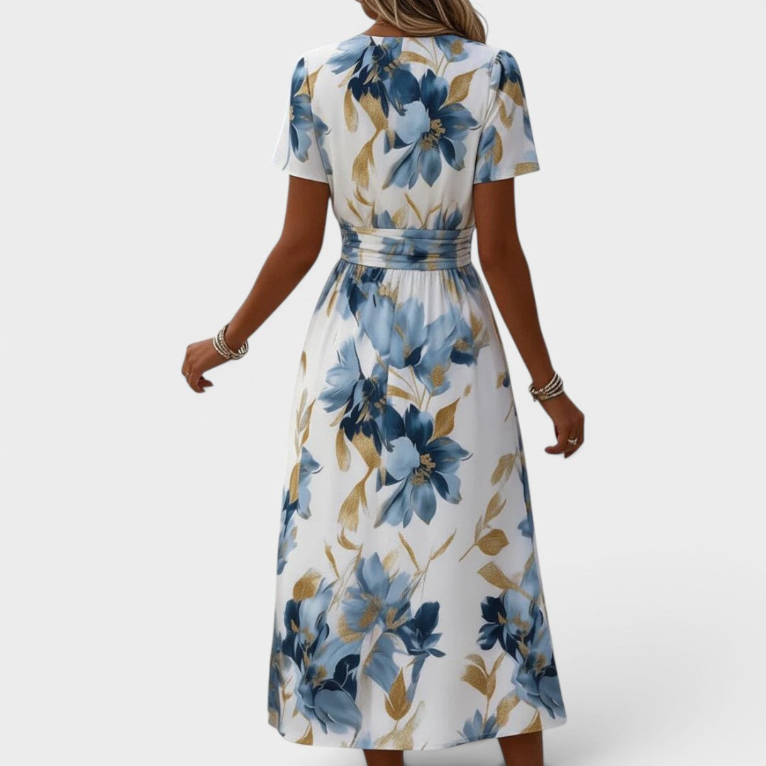 Women's Elara Floral Wrap Waist Midi Dress - styled view | Hensley London