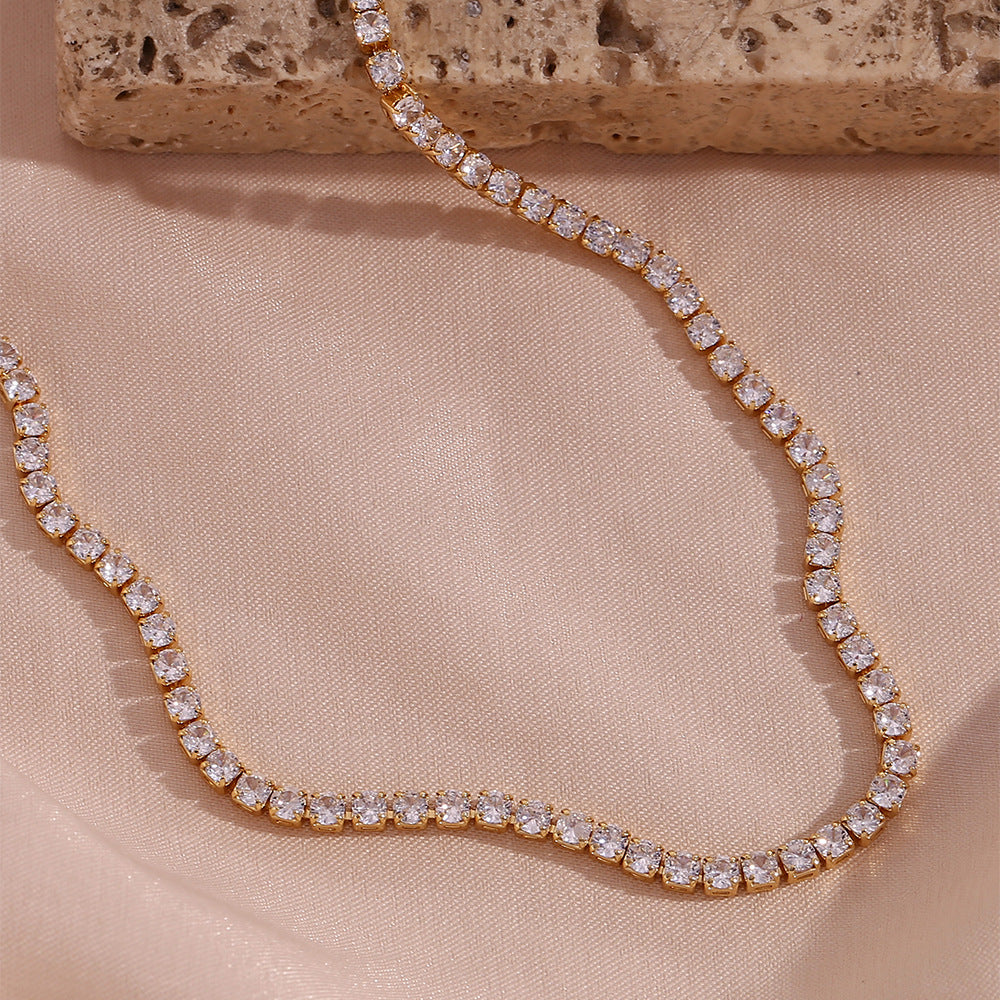 Elegant 18K Gold Diamond Tennis Necklace with AAAAA Simulants – Hypoallergenic and Water Resistant 2