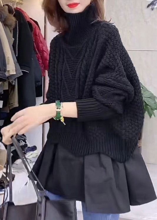Women's Sweater Black Knit Turtle Neck - 2