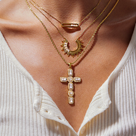 Elegant Diamond Cross Necklace in 18k Gold Plating – Hypoallergenic, Waterproof, Perfect for Layering 1