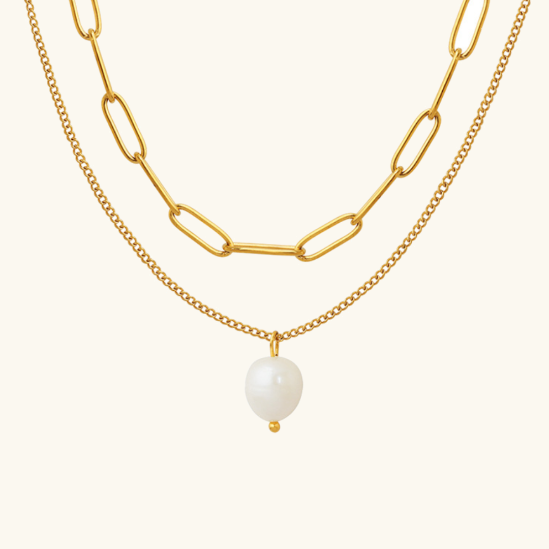 Elegant Freshwater Pearl Necklace with 18k Gold-Plated Paperclip Chain – Waterproof and Hypoallergenic Design for Women 0