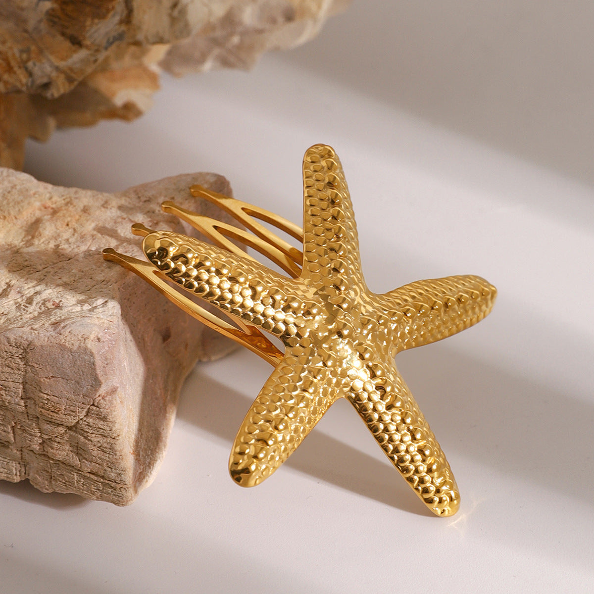 Elegant Gold Hair Comb with Starfish Design – Hypoallergenic, Waterproof, Durable Accessory for Women, 48 mm 4