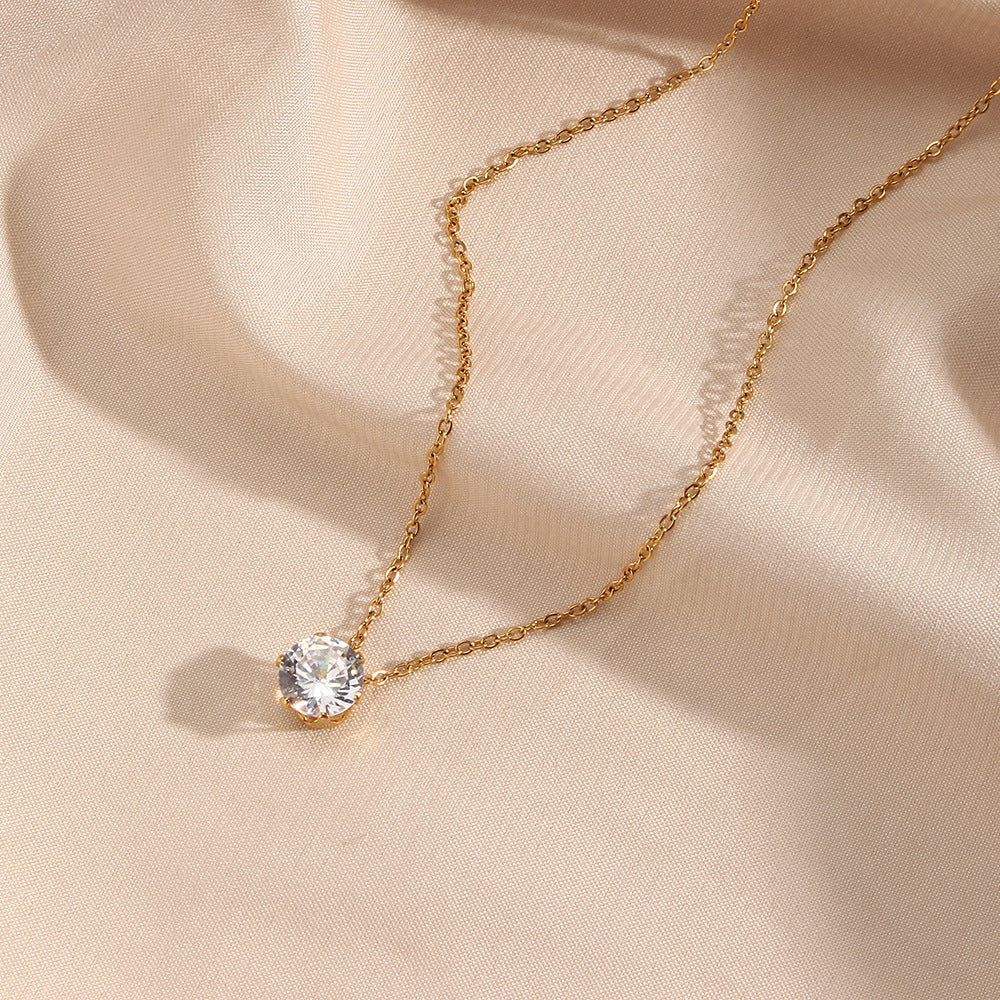 Elegant Gold Necklace with AAAAA Diamond Simulants – Hypoallergenic 18k Plated Stainless Steel, 15 Inch Length 5