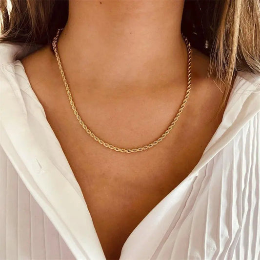 Elegant Gold Rope Chain Necklace - 18k Stainless Steel-Plated, Hypoallergenic, 16-Inch with Extension for Women 1