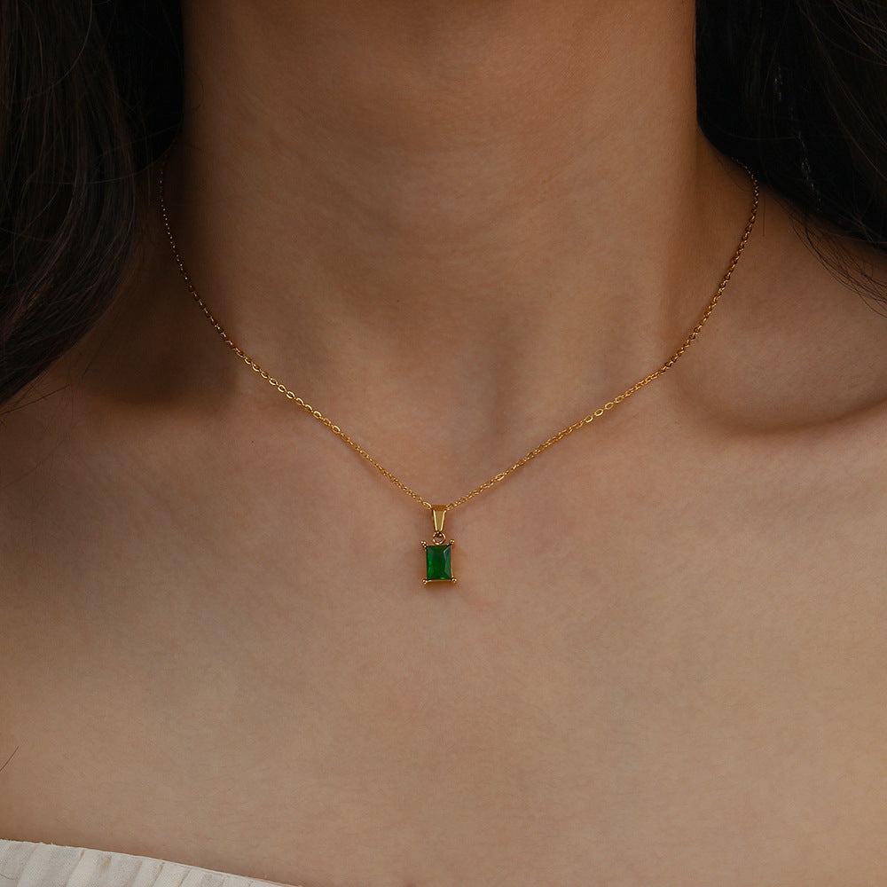Elegant Green Necklace with 18k Gold Plating, Diamond Simulants, Waterproof, Hypoallergenic - 16 Inch 3