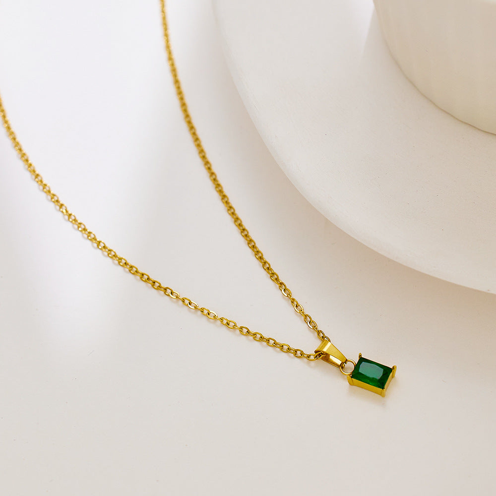 Elegant Green Necklace with 18k Gold Plating, Diamond Simulants, Waterproof, Hypoallergenic - 16 Inch 4