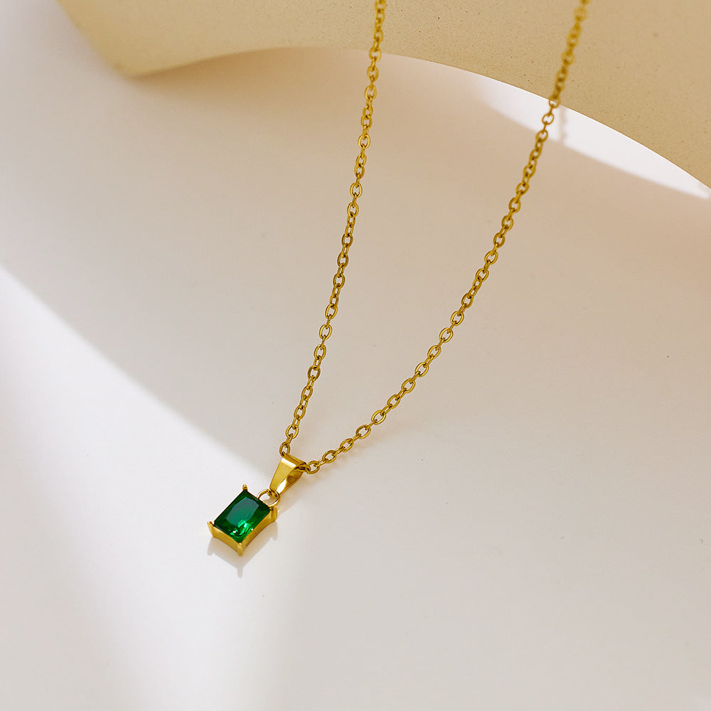 Elegant Green Necklace with 18k Gold Plating, Diamond Simulants, Waterproof, Hypoallergenic - 16 Inch 5