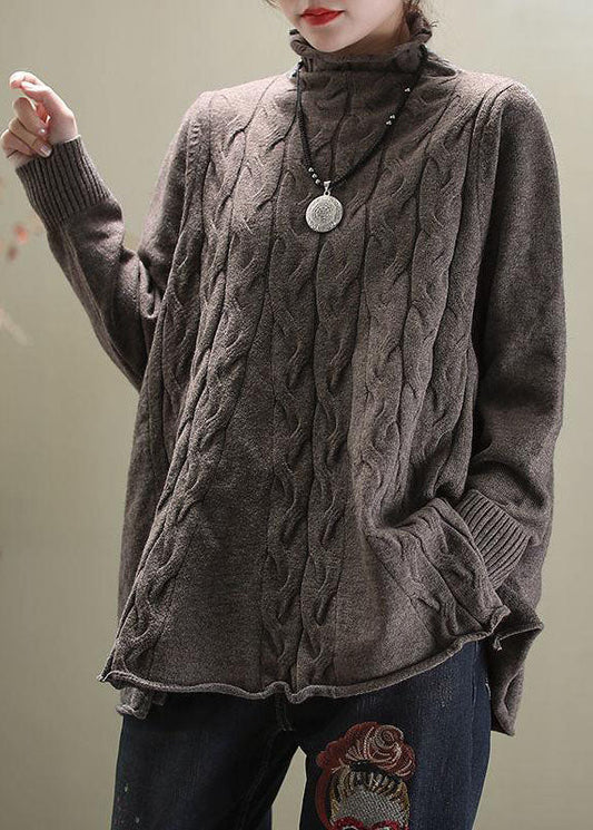 Women's Knit Sweater Khaki Turtleneck Casual - 1