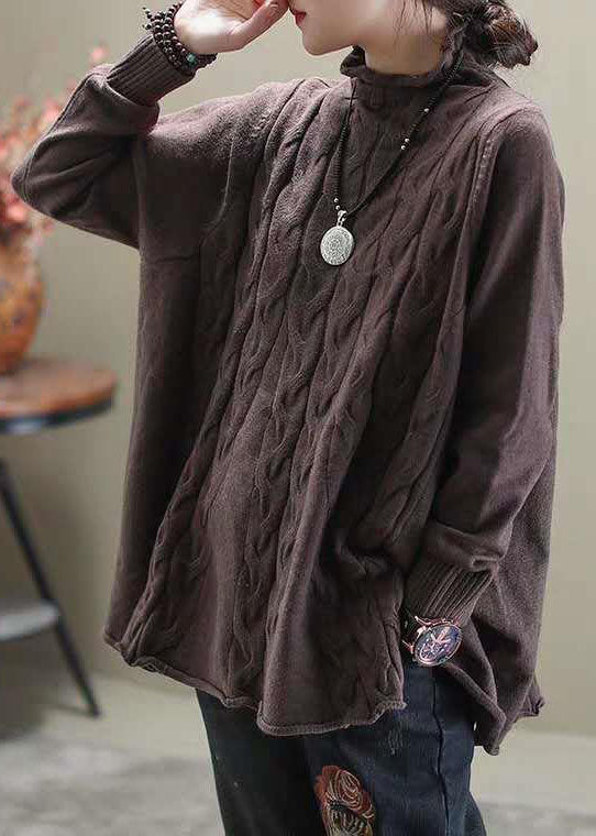 Women's Knit Sweater Khaki Turtleneck Casual - 4