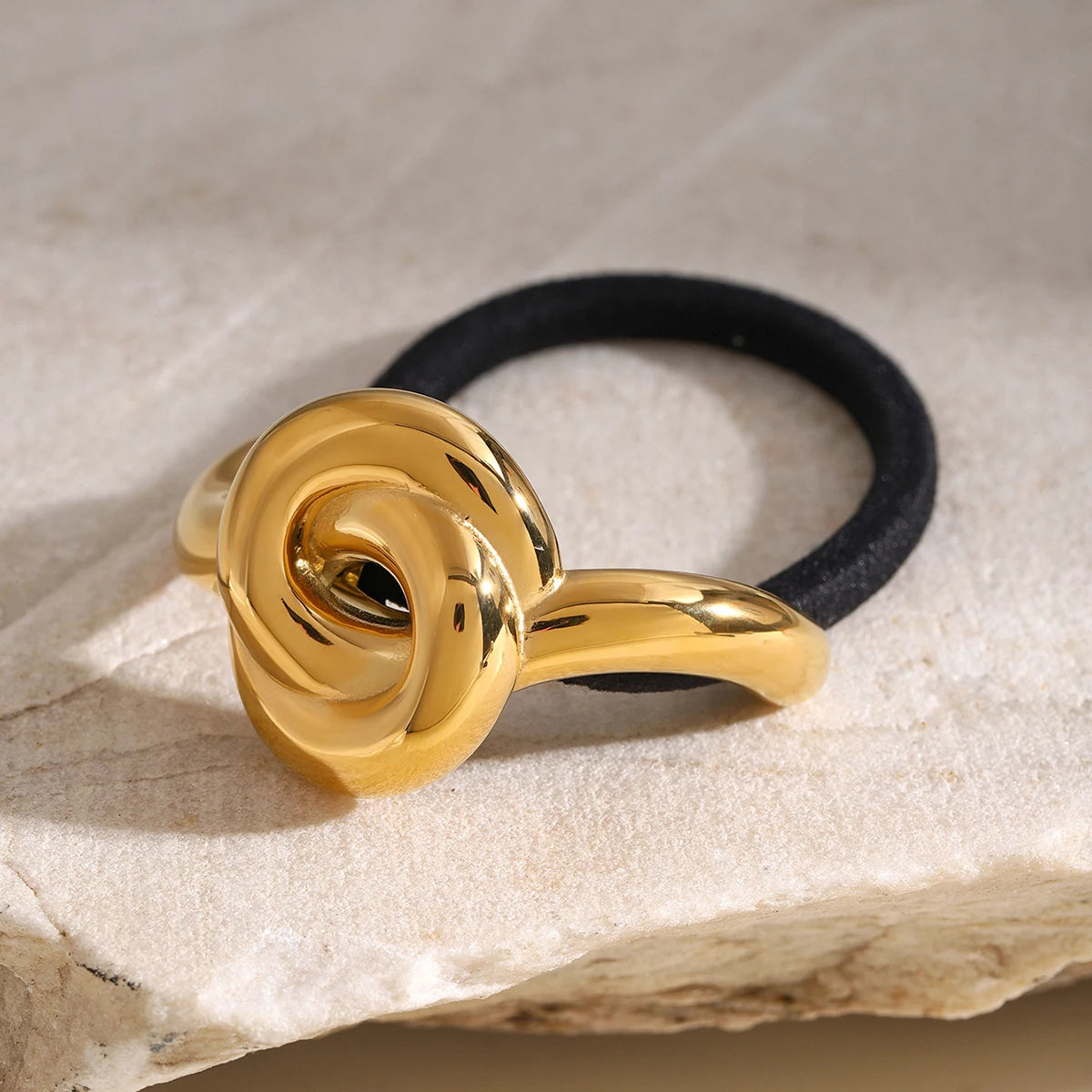 Elegant Knotted Pony Cuff Hair Accessory in Polished Gold – Waterproof Hypoallergenic Stainless Steel Design 5
