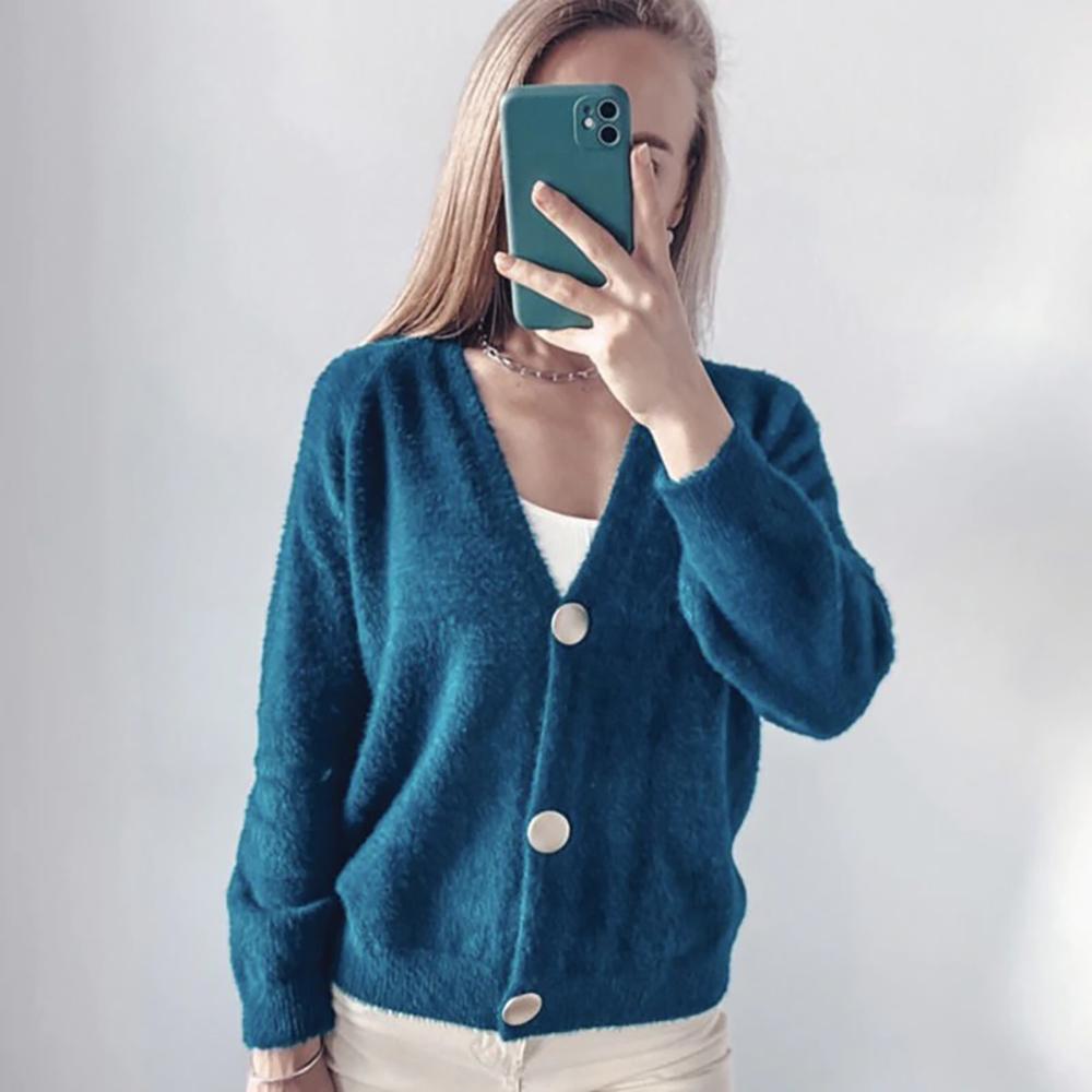 Elegant Long Sleeve Mohair Cardigan Sweater 0