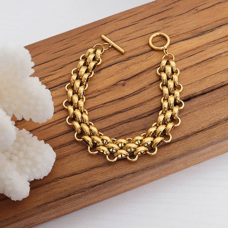 Elegant Rice Bead Jewelry Set for Women – Gold and Silver Necklace and Bracelet with Circle Clasp Closure
