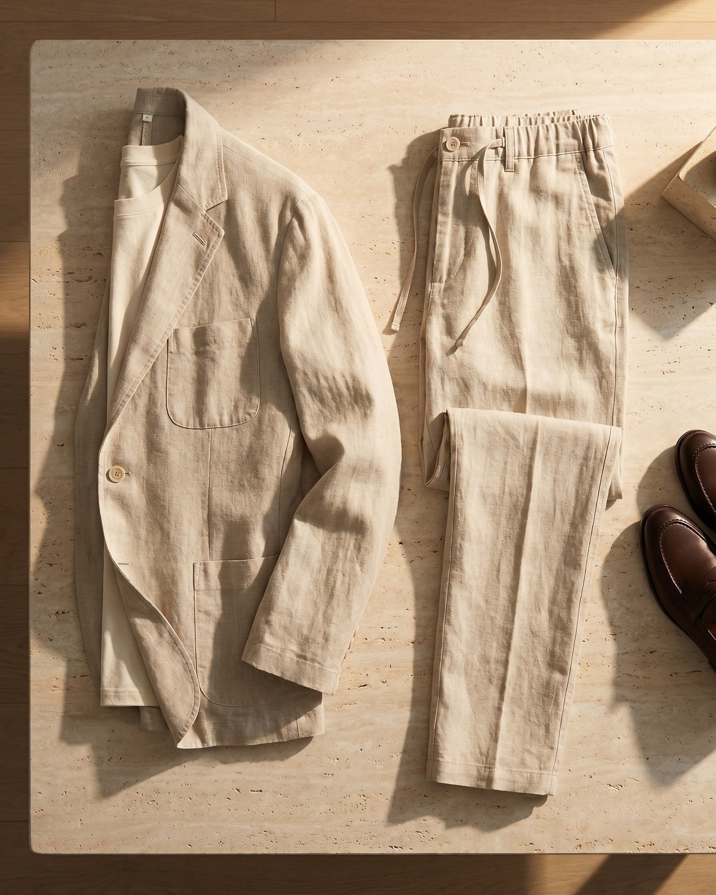 Men's Linen Two-Piece Suit Set – styled full look | Hensley London