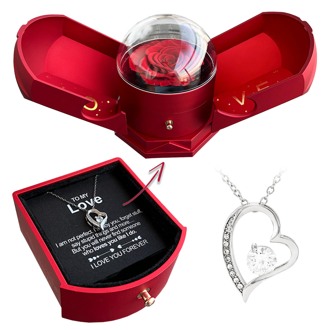 Eternal Rose Gift Box with Diamond Heart Necklace – Romantic Keepsake Gift Set for Her 2