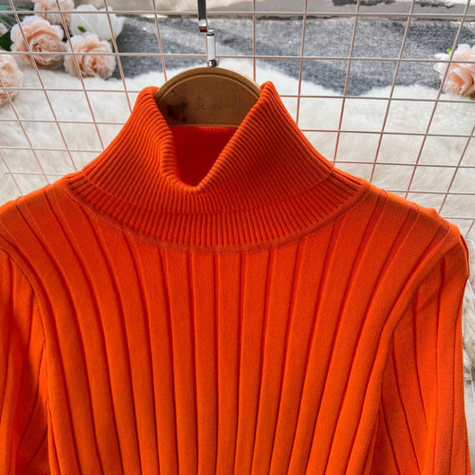 Figure-Flattering Long Sleeve Knitted Turtleneck Bodycon Sweater Dress with Belt 1
