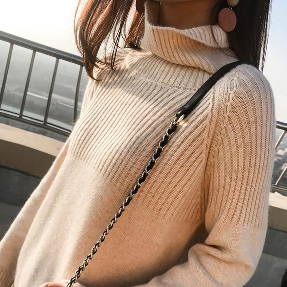 Fine-Knit Striped Turtleneck Sweater 0