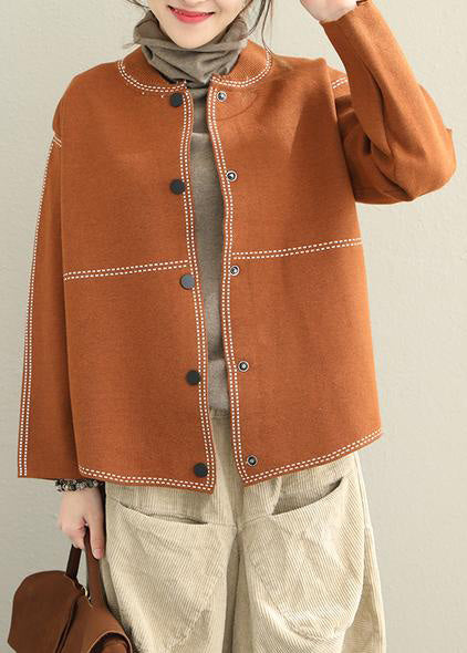 Women's Sweater Coat Beige Cotton Casual Loose Fit - 2