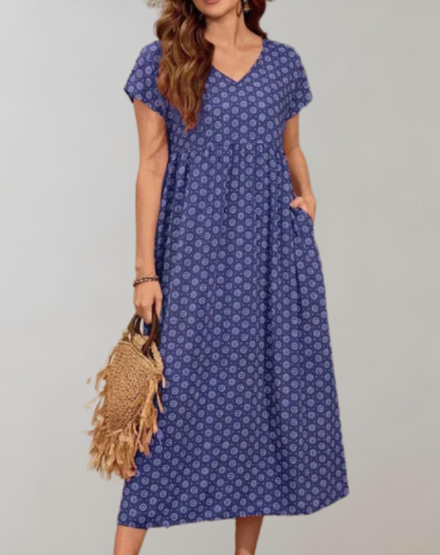 Women's Maxi Dress Blue Polyester Blend-4