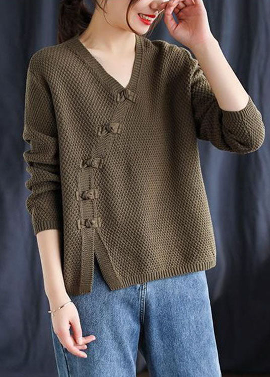 Women's Sweater Red Cotton Blend V Neck Fitted - 2