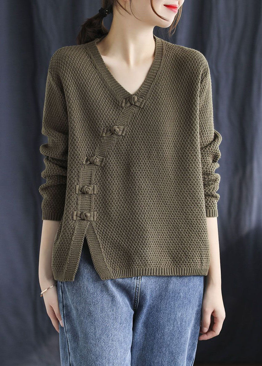 Women's Sweater Red Cotton Blend V Neck Fitted - 3