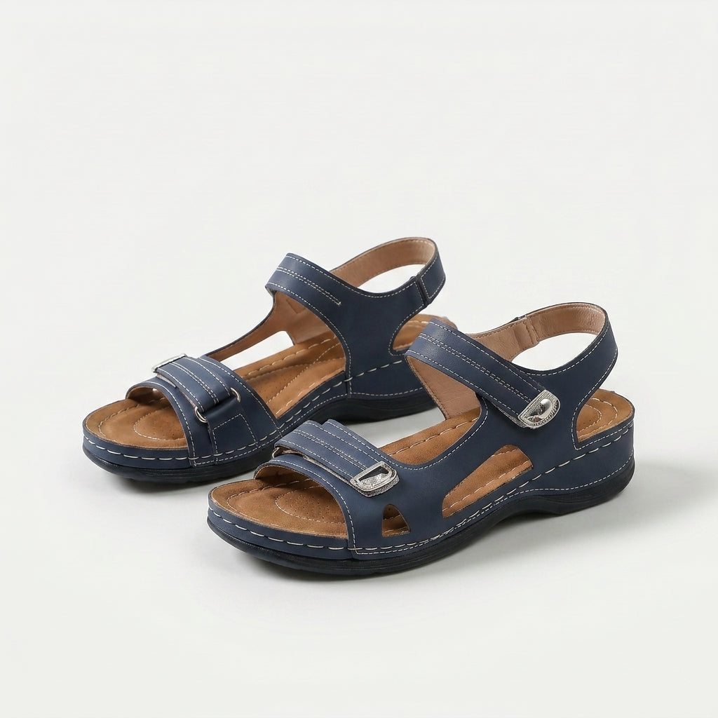 Women's Adjustable Strap Comfort Sandals in Navy Blue – pair view | Hensley London