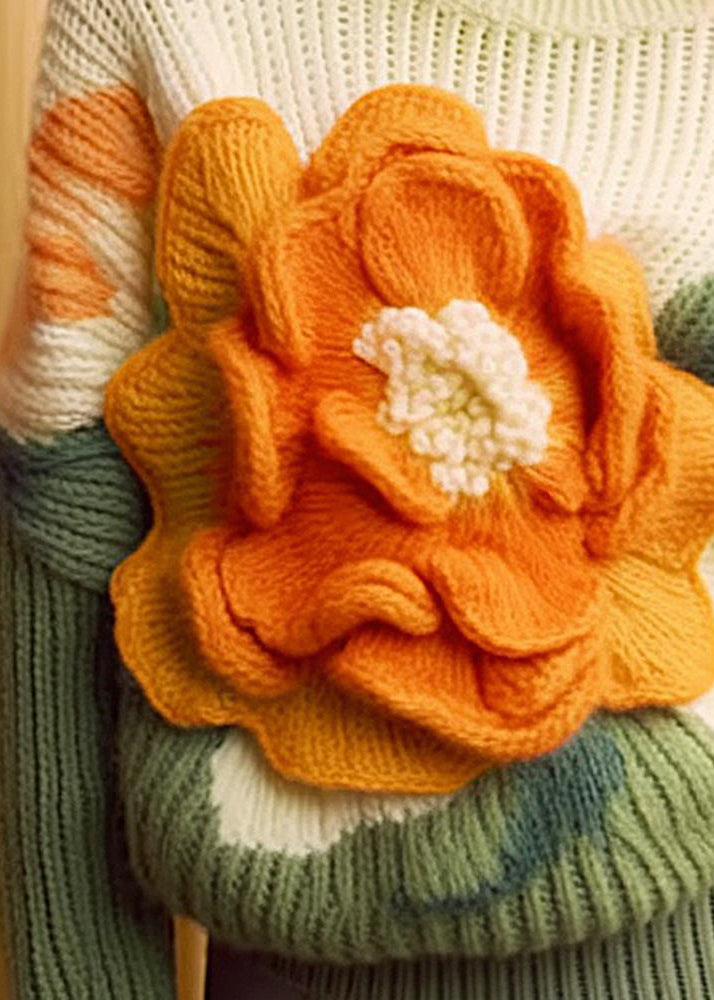 Women's Knit Top Apricot Long Sleeve Cotton - 3