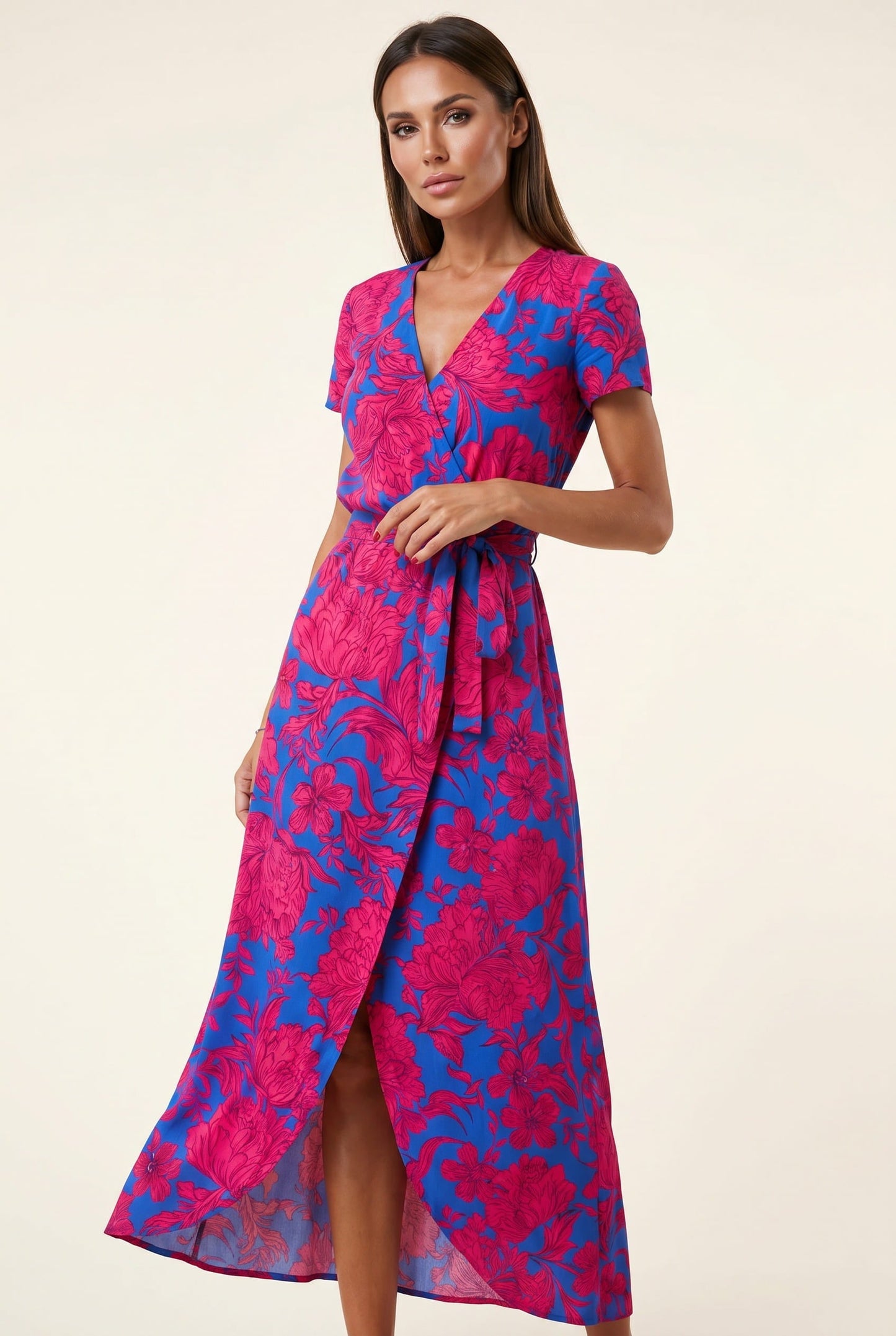 Women's Floral Wrap Dress Multicolor Lightweight Summer - 9