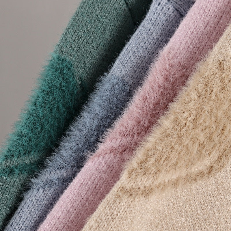 Fluffy Love Heart Pattern Knitted Loose Fit Sweaters 7