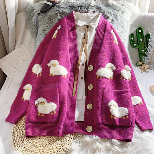 Fluffy Sheep Loose Knit Cardigan Sweater 1