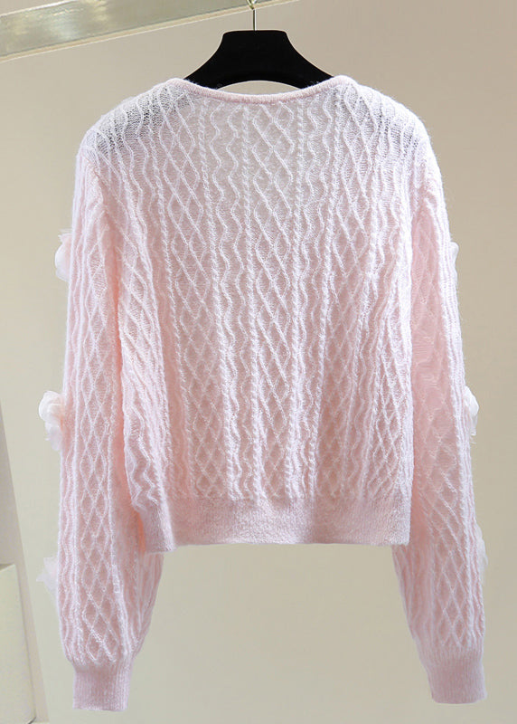 Women's Sweater French Blue Floral Cotton Knit - 4