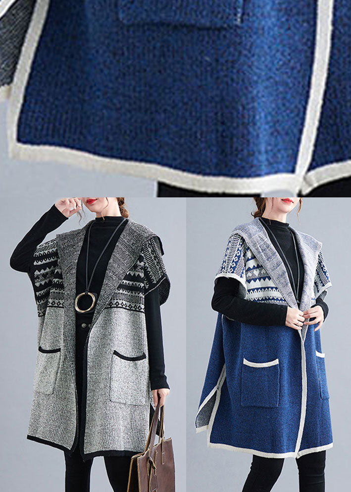 Women's Casual Sweater French Blue Cotton Blend Short Sleeve - 5