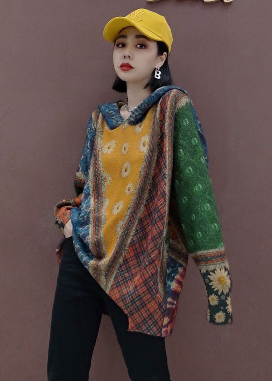 Women's Hooded Sweater Top Multicolor Knit - 1