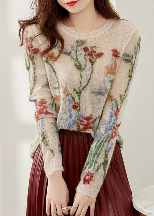 Women's Knit Sweater Floral O-Neck Spring Size M Soft Blend - 2
