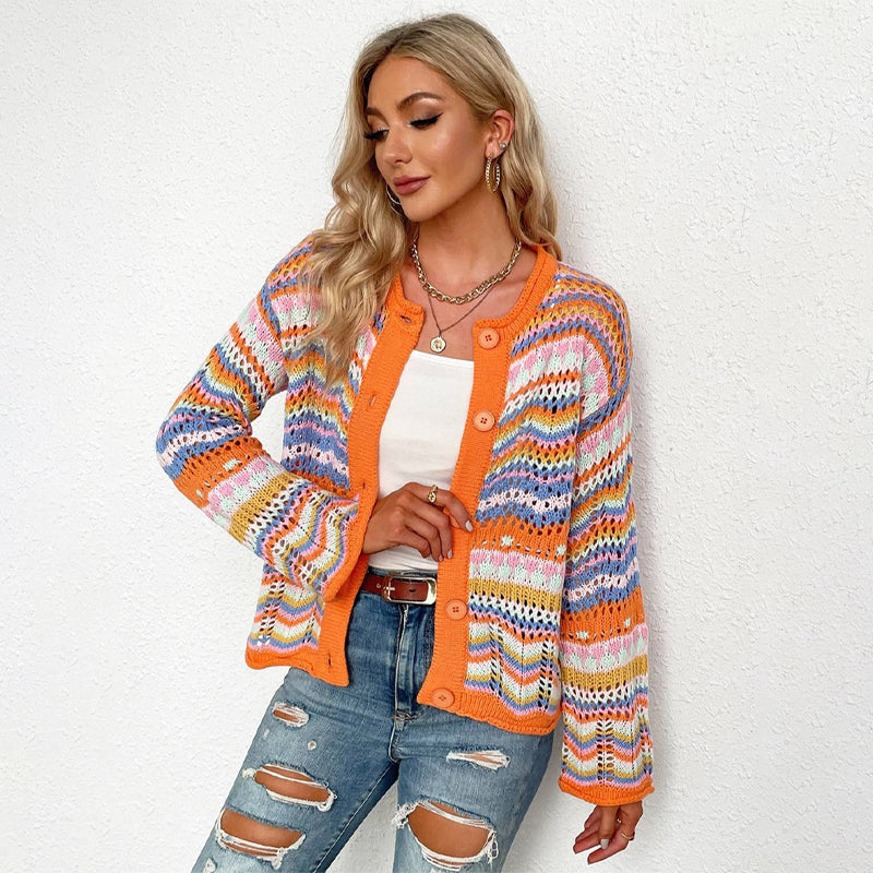 Fun Summer Crochet Style Hollow Out Long Sleeve Knit Cardigans 0