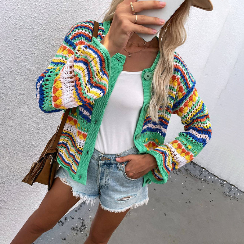 Fun Summer Crochet Style Hollow Out Long Sleeve Knit Cardigans 1