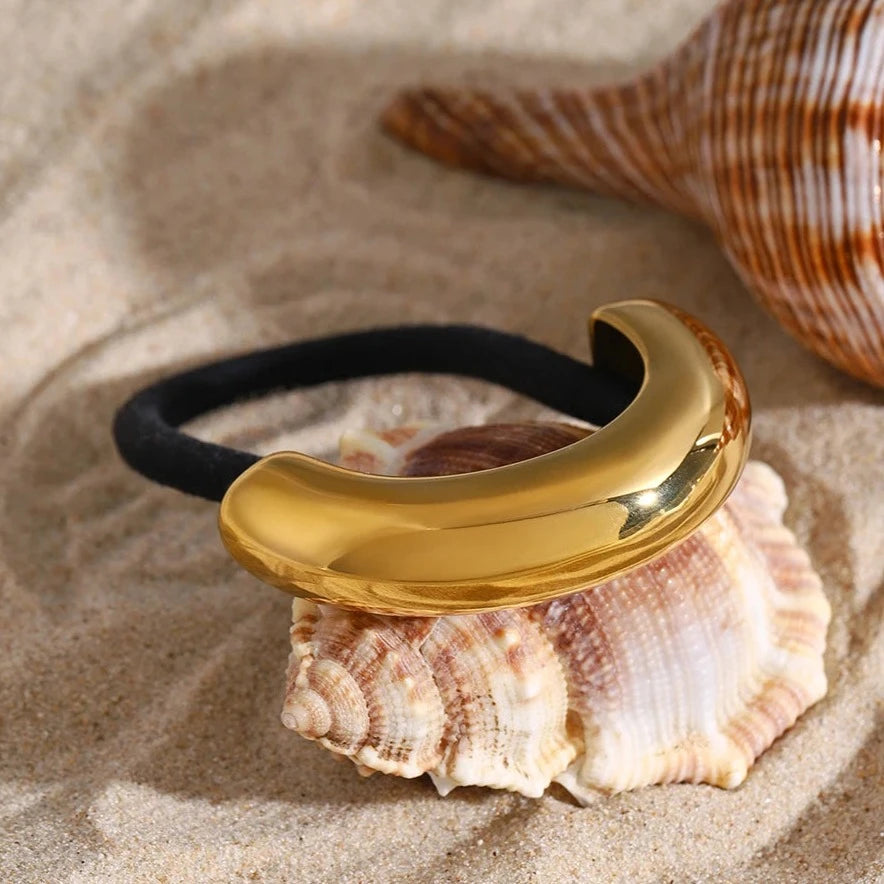 Glossy Arch Pony Cuff Hair Accessory – Minimalist Gold Band, Waterproof, Hypoallergenic, Lightweight Design 1
