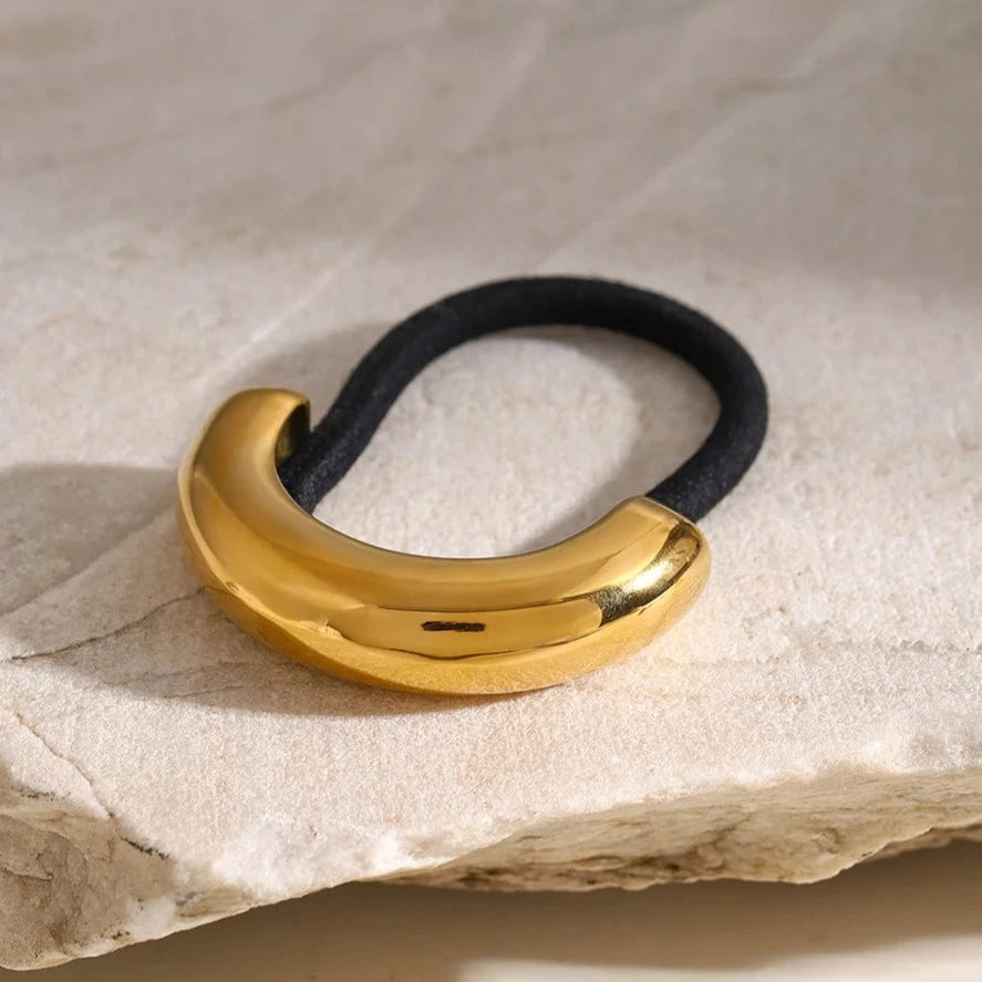 Glossy Arch Pony Cuff Hair Accessory – Minimalist Gold Band, Waterproof, Hypoallergenic, Lightweight Design 4