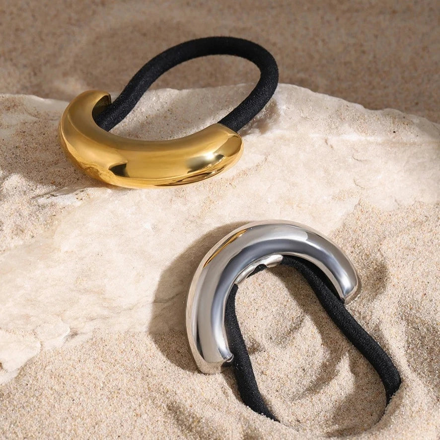 Glossy Arch Pony Cuff Hair Accessory – Minimalist Gold Band, Waterproof, Hypoallergenic, Lightweight Design 6