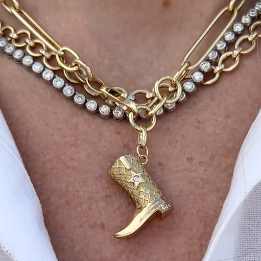 Gold Boot Pendant Necklace for Women – 18k Gold-Plated Stainless Steel with Diamond Simulants, Western Style Charm 1