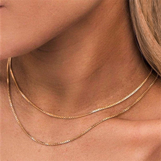 Gold Box Chain Necklace for Women – Adjustable 14k Gold Chain with Square Links, Hypoallergenic and Water-Resistant 1